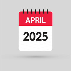 APRIL 2025 Calendar Icon in flat design style on blank background