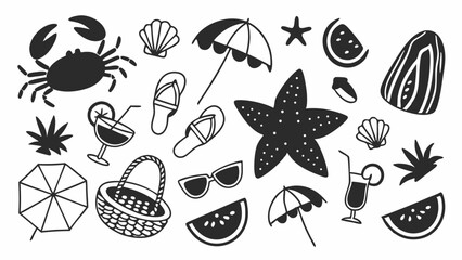 Obraz premium Summer Icons Collection: An eclectic assortment of summer elements evokes seaside bliss.