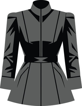 Flat vector illustration of Dark gray peplum jacket with high collar and belted waist.