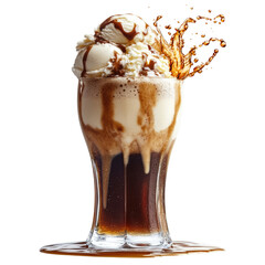 Delicious ice cream float with soda and whipped cream isolated on a transparent background, cutout PNG