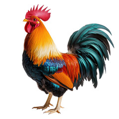 Fototapeta premium Colorful rooster standing proudly on a transparent background, cutout PNG
