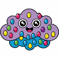 Happy Cloud Raining Jelly Beans Coloring Page Printable And Fun Outline
