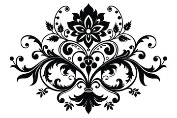 Ornate Black Floral Design Element with Vines, Leaves, and Delicate Curlicues