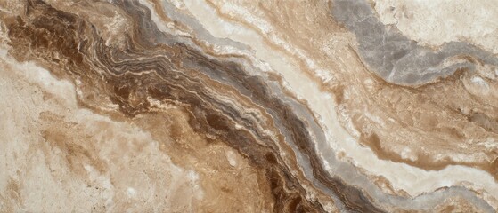 Obraz premium Textured layered onyx slab with rich brown veins and cream background