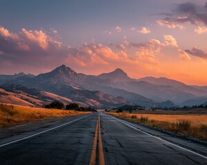 Naklejka premium Serene road through majestic mountain scenery.