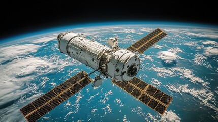 Space Station Orbiting Earth: A Futuristic View of Global Communication Network