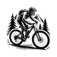 Naklejka premium Mountain biker in action vector illustration for adventure art