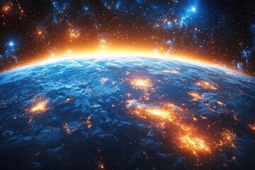 Obraz premium Stunning Night View of Earth from Space with City Lights and Cosmic Glow