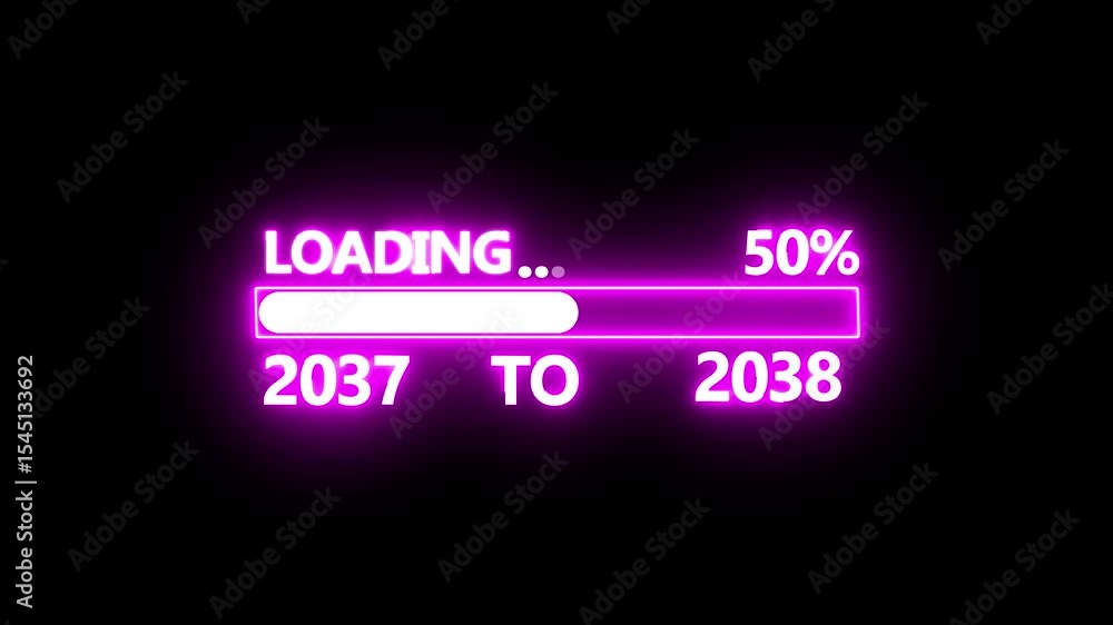 Aufkleber new year 2038 loading bar animation. year changing from 2037 to 2038 concept .loading bar from 2037 