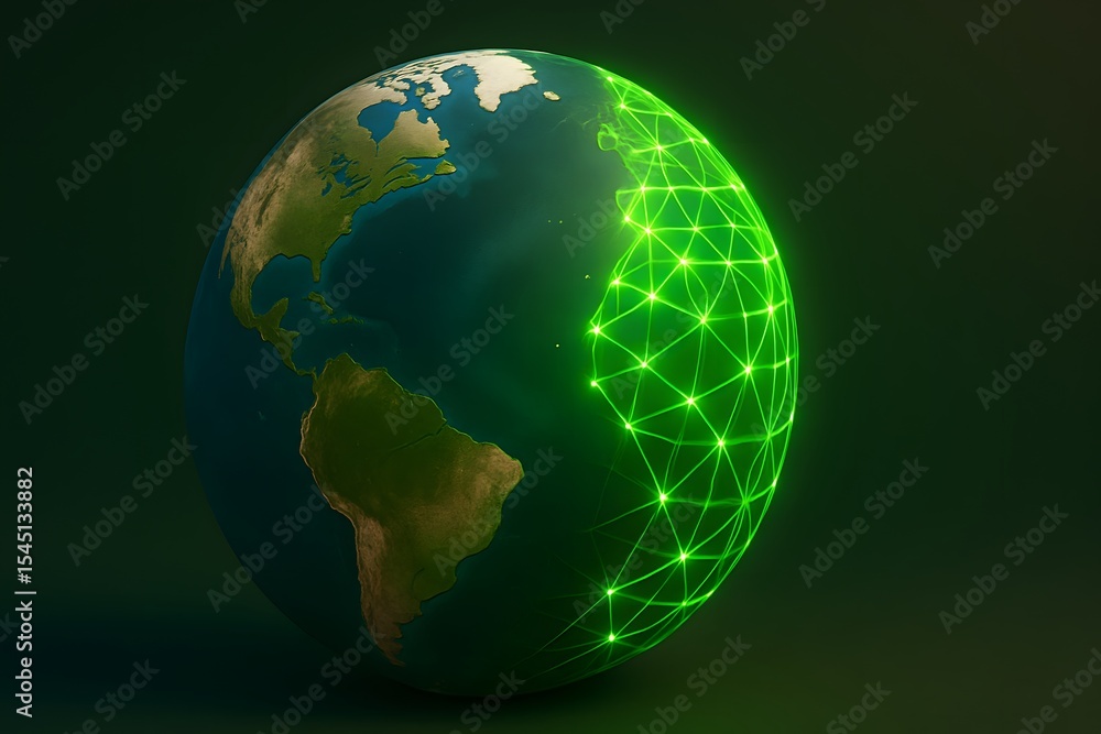 Aufkleber digital globe with green network connection concept illustration