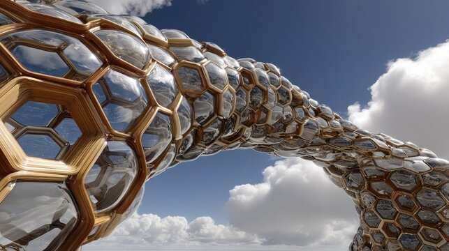 Ultra Modern Hexagonal Structure Against Cloudy Sky
