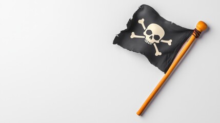 A pirate flag blowing in the sea breeze, white background