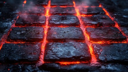 Wet Cobblestone Pavement Glowing With Red Horizon Light