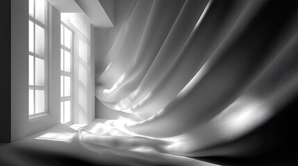 White Curtains Draped in Room with Window Light