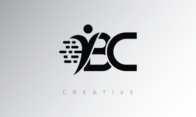 BC Creative Digital Monogram Logo – Futuristic Letter mark Design Featuring Human Shape, Pixel Motion & Minimal Tech Style for Innovative Branding Identity