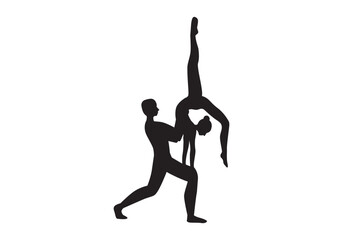 Slim sportive young woman & man doing yoga & fitness exercises. Healthy lifestyle. Exercise and fitness icons. Gym and Workout Set. Person Yoga exercises poses. Lunges, Pushups, Squats, Dumbbell rows,