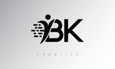 BK Creative Digital Monogram Logo – Futuristic Letter mark Design Featuring Human Shape, Pixel Motion & Minimal Tech Style for Innovative Branding Identity