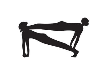 Slim sportive young woman & man doing yoga & fitness exercises. Healthy lifestyle. Exercise and fitness icons. Gym and Workout Set. Person Yoga exercises poses. Lunges, Pushups, Squats, Dumbbell rows,