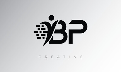 BP Creative Digital Monogram Logo – Futuristic Letter mark Design Featuring Human Shape, Pixel Motion & Minimal Tech Style for Innovative Branding Identity
