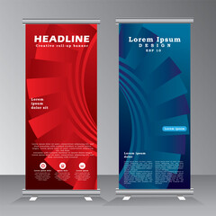 roll up banner design, vertical banner template withred and blue colour, vector eps 10