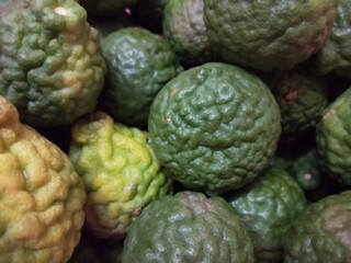 Fresh kaffir lime fruits close-up view