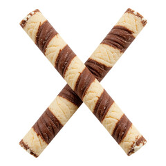 Chocolate wafer sticks spiral biscuit crunchy snack dessert item isolated on transparent background