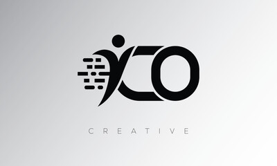 Obraz premium CO Creative Digital Monogram Logo – Futuristic Letter mark Design Featuring Human Shape, Pixel Motion & Minimal Tech Style for Innovative Branding Identity