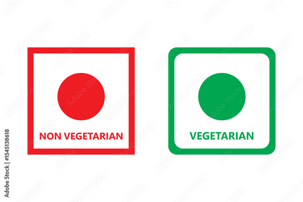Poster two square icons with rounded corners one red and one green each containing a solid circle inside ce