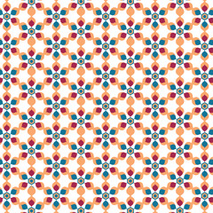 Seamless Geometric Floral Pattern, Teal, Peach