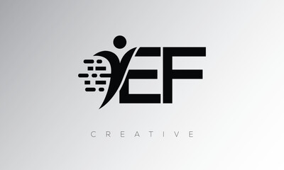 EF Creative Digital Monogram Logo – Futuristic Letter mark Design Featuring Human Shape, Pixel Motion & Minimal Tech Style for Innovative Branding Identity