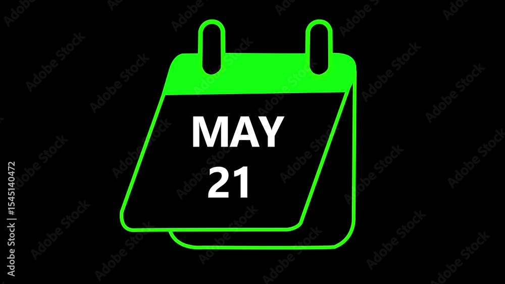 Poster may 21 daily calendar icon animation . calendar with the date may 21 on a black background. may mont
