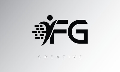 FG Creative Digital Monogram Logo – Futuristic Letter mark Design Featuring Human Shape, Pixel Motion & Minimal Tech Style for Innovative Branding Identity