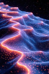 Obraz premium Abstract Cyberpunk Wave of Points and Lines on Gradient Background