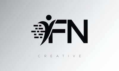 FN Creative Digital Monogram Logo – Futuristic Letter mark Design Featuring Human Shape, Pixel Motion & Minimal Tech Style for Innovative Branding Identity