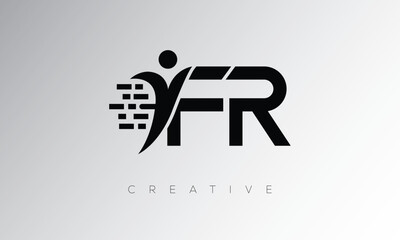 FR Creative Digital Monogram Logo – Futuristic Letter mark Design Featuring Human Shape, Pixel Motion & Minimal Tech Style for Innovative Branding Identity