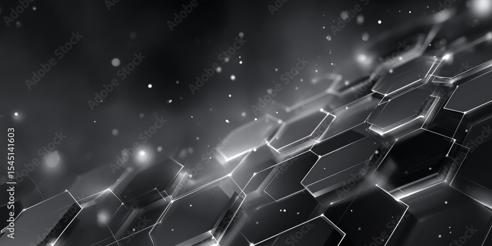 Wall mural smoky charcoal gray gradient with abstract silver grid featuring glowing hexagonal panels
