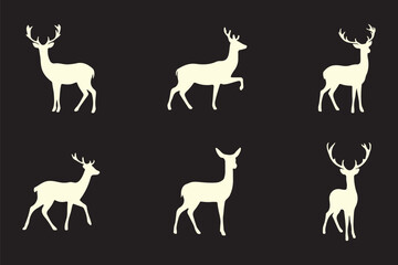 Deer silhouettes set vector illustration, black deer silhouette icon bundle