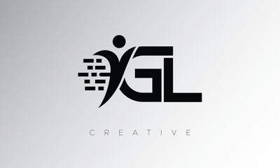 GL Creative Digital Monogram Logo – Futuristic Letter mark Design Featuring Human Shape, Pixel Motion & Minimal Tech Style for Innovative Branding Identity