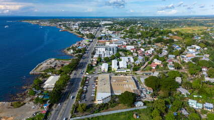 View of the harbour, main highway and industrial business districts in East Honiara.