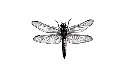 Elegant Dragonfly Ink Drawing: A Detailed Black and White Illustration