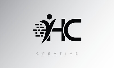 HC Creative Digital Monogram Logo – Futuristic Letter mark Design Featuring Human Shape, Pixel Motion & Minimal Tech Style for Innovative Branding Identity