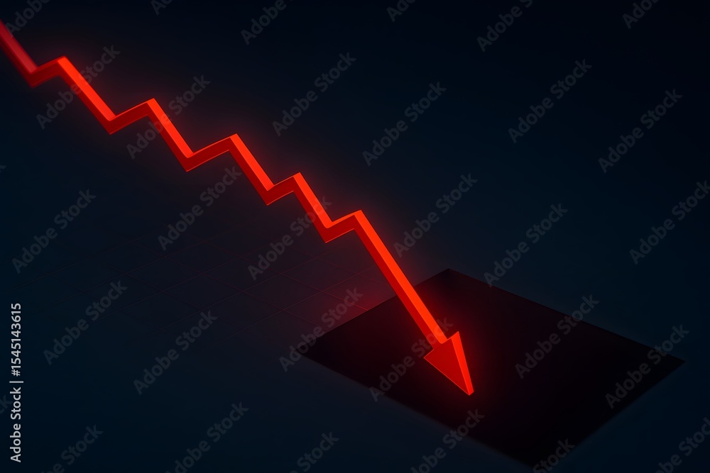 Poster Red Arrow Showing Decline with Dark Background and Shadow Effect