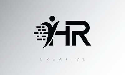HR Creative Digital Monogram Logo – Futuristic Letter mark Design Featuring Human Shape, Pixel Motion & Minimal Tech Style for Innovative Branding Identity