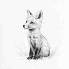 Fototapeta premium A Penciled Fox Kit Gazes Pensively into the Distance