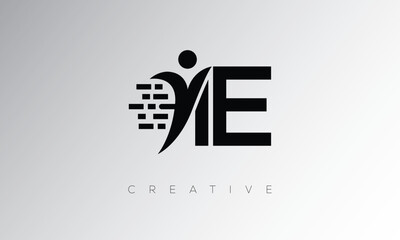 IE Creative Digital Monogram Logo – Futuristic Letter mark Design Featuring Human Shape, Pixel Motion & Minimal Tech Style for Innovative Branding Identity