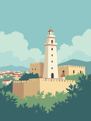 Santo Domingo, Dominican Republic - Alcázar de Colón, Columbus Lighthouse, Zona Colonial in fortress tan, lighthouse white, district beige, and tropical green