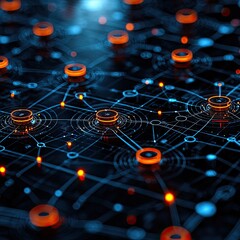 Abstract Network Connections Glowing Orange and Blue Nodes