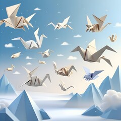 Obraz premium vector illustration of origami birds