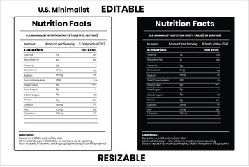 U.S. Minimalist, nutrition facts, nutrition, nutrition label, calories in food, nutrition info, supplement facts, vector template