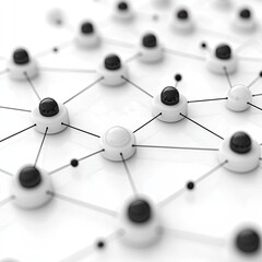 Abstract Network Visualization: Black and White Spheres Connected in a Complex Web